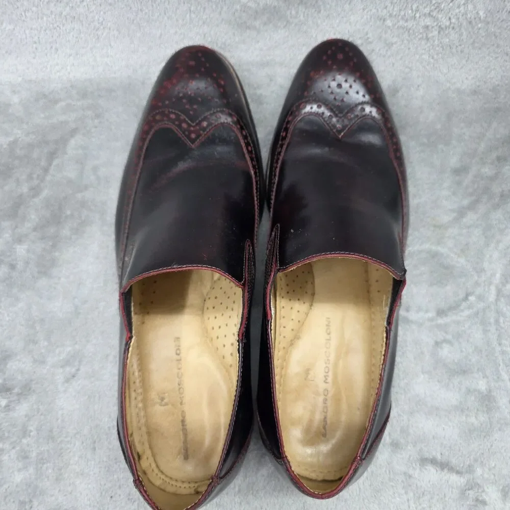 Sandro Moscoloni Men's Leather Wingtip Loafers Burgandy Size 10D Shoes
